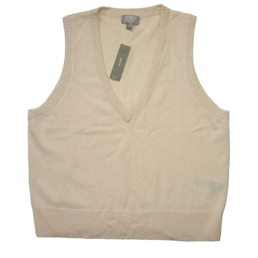 NWT J.Crew Cashmere V-neck Sweater-Vest in Buttercream Pullover Shell L